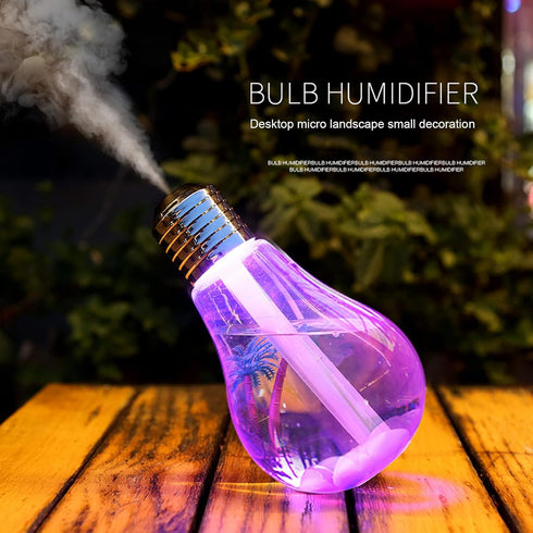 Portable Bulb Air Humidifier, USB Ultrasonic Mini Diffuser with 7 LED Colors for Home Office, 400mL, Silver