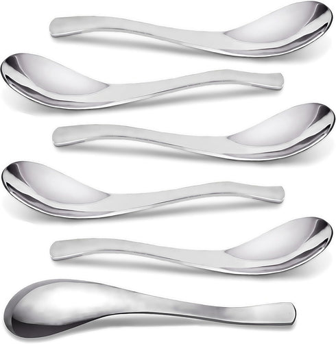 AOOSY 6-Piece Heavy Weight Stainless Steel Soup Spoons with Ergonomic Short Handle