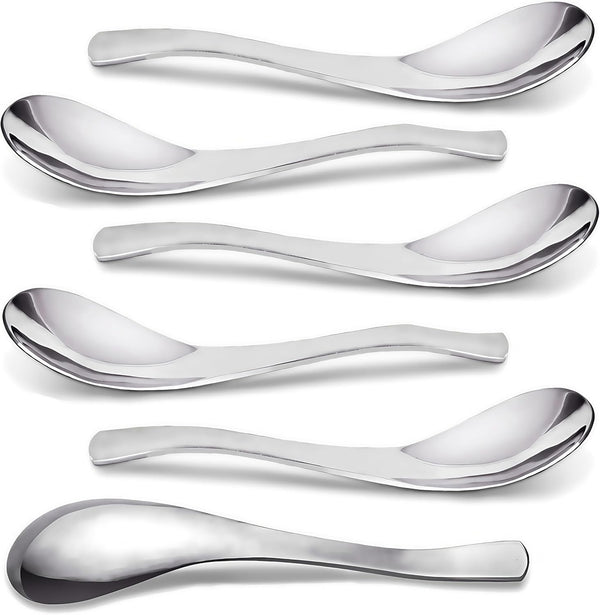 AOOSY 6-Piece Heavy Weight Stainless Steel Soup Spoons with Ergonomic Short Handle