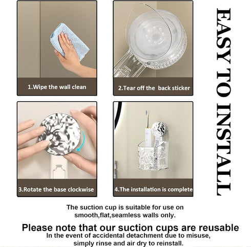 AYWSTC 2 Pack 2 Suction Cup Shower Caddy, Wall Mounted Suction Electric Toothbrush Holder for Bathroom, Clear Shower