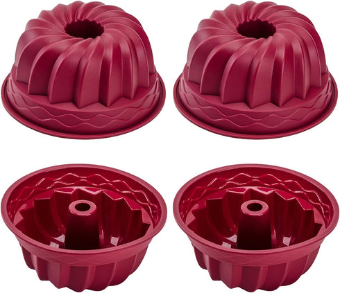 Nalchois 4 Inch Silicone Mini Bundt Cake Pan Set of 4, Nonstick BPA Free Molds for Baking, Oven Safe Fluted Tube