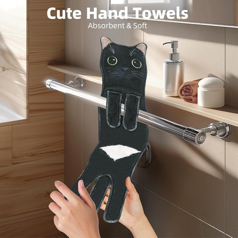 Cat Hand Towels for Bathroom Funny Kitchen Hand Towel Decorative Quick-Dry Hanging Washcloths Cute Soft Absorbent Cat