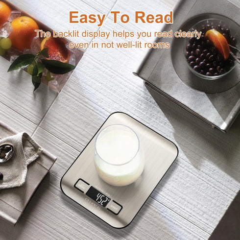 CROWNFUL Food Scale, 11 lb Digital Kitchen Scales with Built-in Coin Battery, LCD Display, 304 Stainless Steel