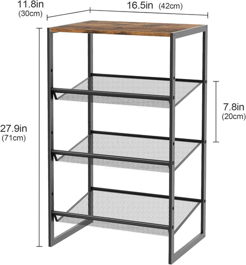 4 Closet 4 Closet Garden you Shoe Rack for Narrow Tiers, Small Shoe Rack with Brown Wooden Tabletop, Adjustable Metal