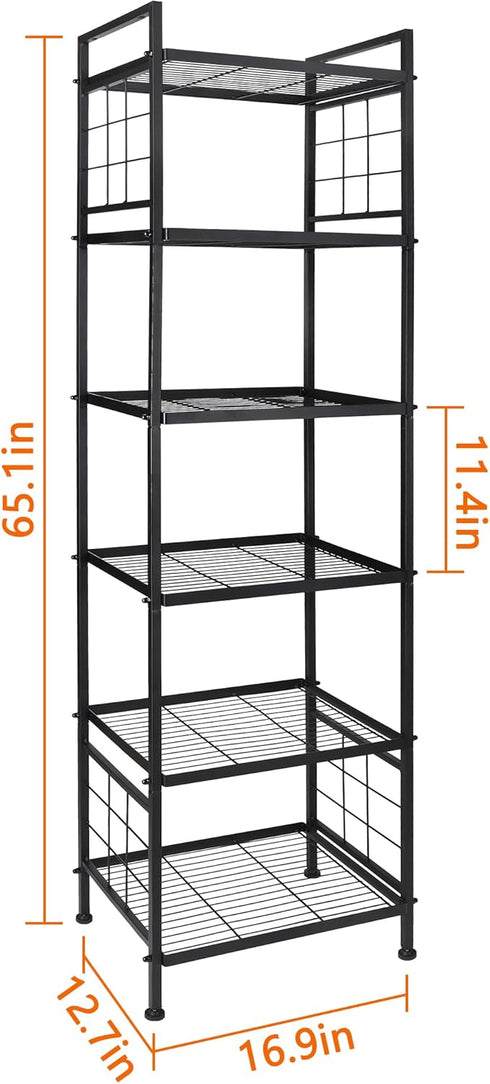 GIOTORENT 6-Wire Metal Storage Shelf, Pantry Rack for Laundry, Kitchen, Bathroom Organizer - Black