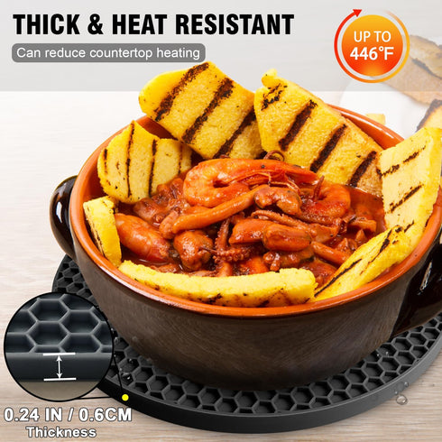 Walfos Silicone Trivet Mats - 4 Heat Resistant Non-Slip Hot Pads for Kitchen, Food Grade Silicone (Black)