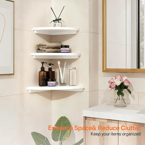 9inch Gieanoo White Corner Wall Shelf Solid Oak Wood Floating Corner Shelf with Wire Hole Corner Wall Storage Display