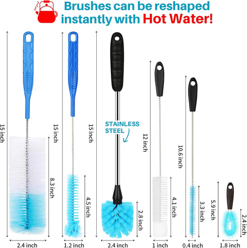 6 Pack Bottle Brush Narrow Neck Cleaning Set, Long Handle Stainless Steel Cleaner for Beer Bottle, Wine Decanter