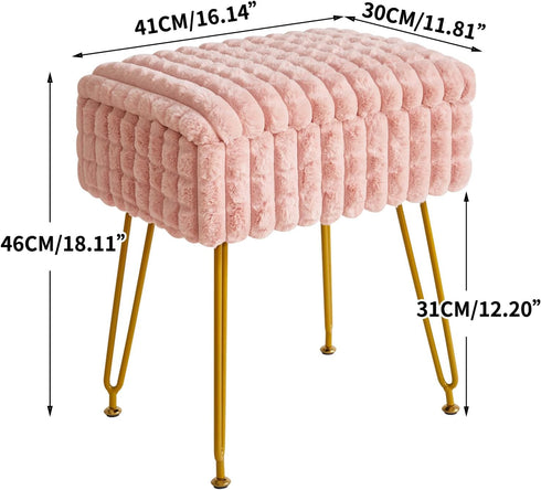 WBD004P IBUYKE Rectangle Vanity Chair with Storage Space, Footrest Footstool Ottoman, Vanity Stool, Dressing Table