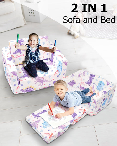2-in-1 1-3 Kids Couch, Kids Fold Out Couch, Convertible Sofa to Lounger for Girls and Boys, Soft Toddler Chairs Comfy