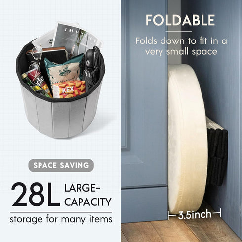 Round15 Inch, 220lbs Phantoscope Storage Ottoman Velvet Folding Storage Boxes Footrest Foot Ottoman Toy Box, Padded