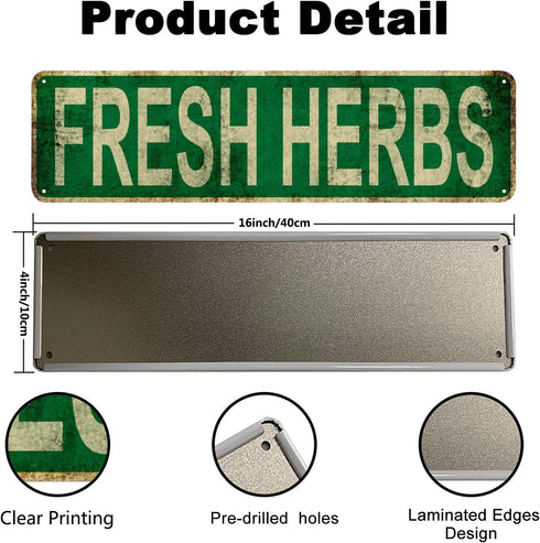 Fresh Herbs Slim Tin Sign Street Funny Metal Sign Wall Decor for Bedroom Farm Home Bar Garage Man Cave Wall Art Gift 4" by 16"