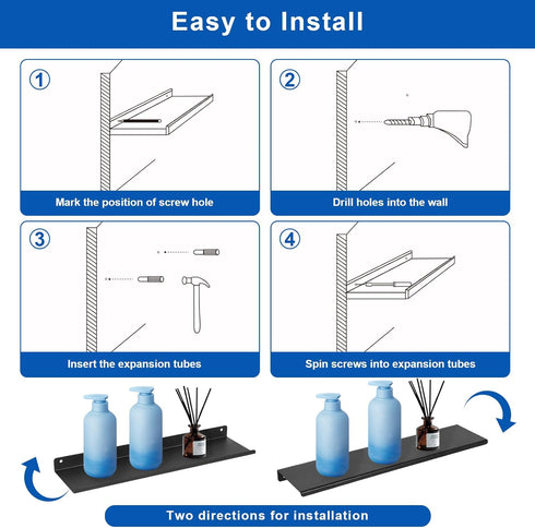Uten Floating Shelves: Wall Mounted Iron Shelves Set of 3, Bathroom Storage Organizer Decor Shelf for Home, Black