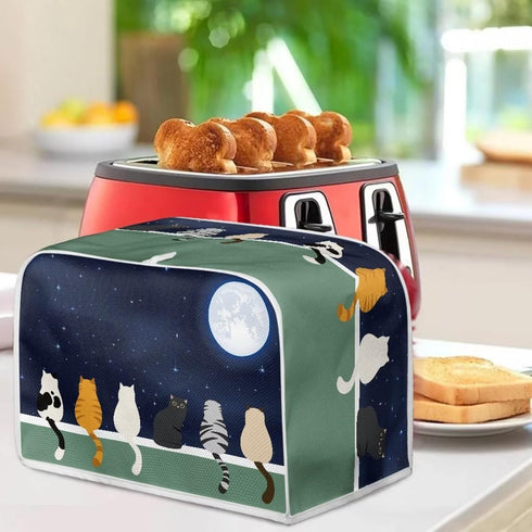 Galaxy Print Oven Cover, Moon Cat 2 Slice Toaster Cover, Anti Dust Fingerprint Coaster for Kitchen
