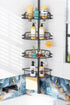 HAMITOR Shower Caddy Tension Pole: 4-Tier Rustproof Bathroom Corner Shelf Organizer for