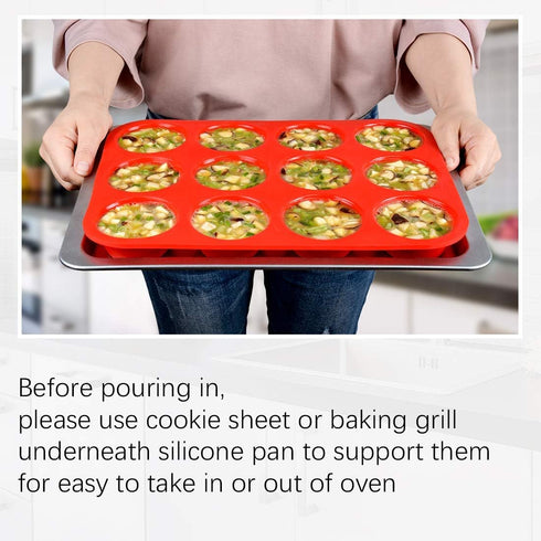 CAKETIME 12 Cups Silicone Muffin Pan, Nonstick Cupcake Pan, Regular Size Silicone Mold for Baking