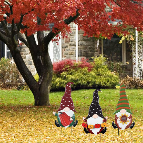 YEAHOME Fall Decorations for Home Outdoor, 3 Pack Gnomes Decorative Garden Stakes for Autumn Lawn Decor