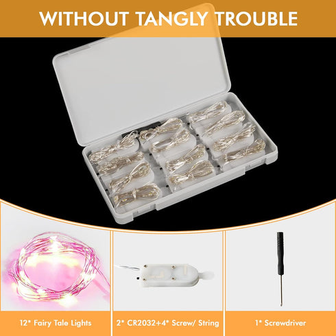 12 Pack Light7FT 20LED Fairy Lights Battery Operated String Waterproof Silver Wire Christmas Lights Outdoor,Firefly