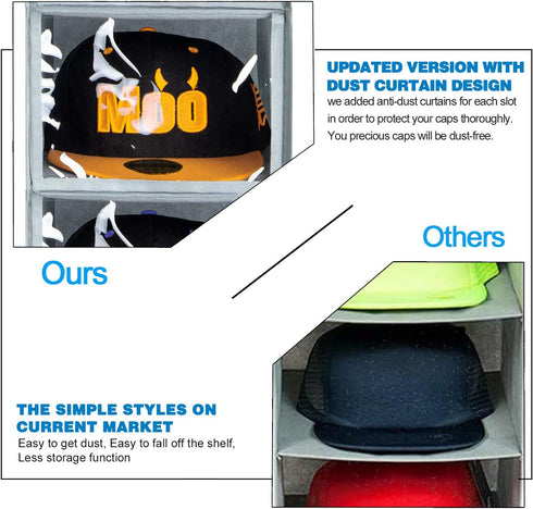 VAESIDA Hat Rack, 10 Shelf Upgraded Version Hat Organizer for Closet with Dust Shield & Side Mesh Storage Pockets, Hat