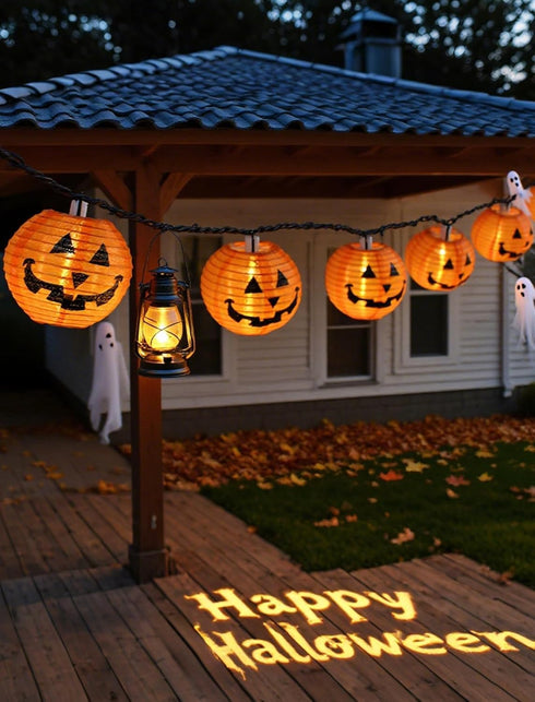 Adirxon 12ft 20 Charming Halloween Christmas Pumpkin Lantern Lights, LED UL Certified String Lights, Unique Fabric Jack