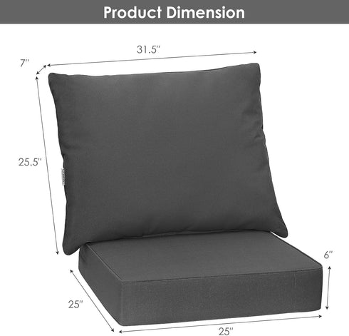 Set, 6 Inch Giantex Patio Cushion Deep Seat and Back Cushion, Outdoor Chair Pads with Ties, Cushion Replacement
