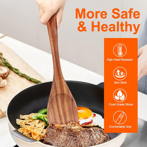 14 Inch Large Wooden Spoon for Cooking, Mixing, Serving, Big Non Stick Wood Spoon Spatula, Long Handle Stirring