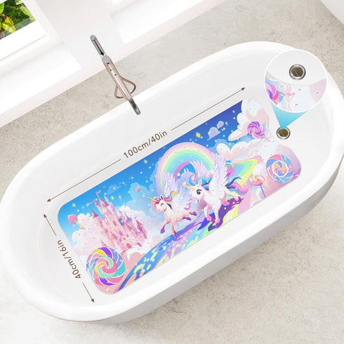 Slip-40 16 Inch, SHUCHING Girl Unicorn Bath Mat for Tub Non X Kids Bathtub Mat Non Slip, Long Shower Mat Anti Slip