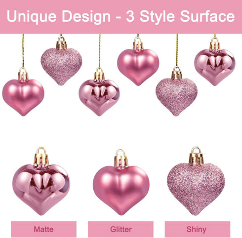 GuassLee Valentines Day Decorations, 36pcs Rose Gold Heart Shaped Baubles for Valentine's Day Wedding Anniversary