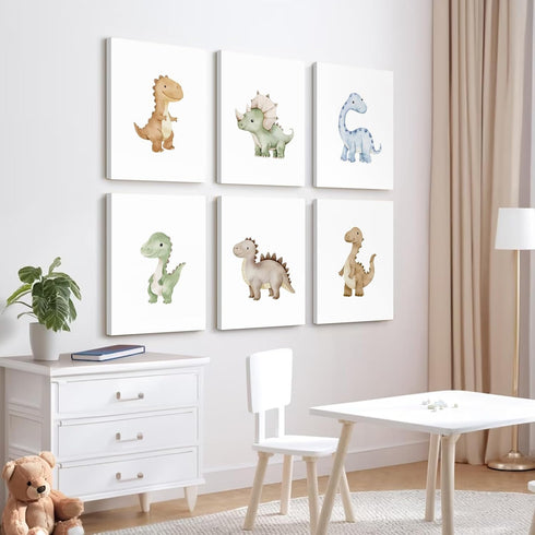 SYYANKK 8x10x6 Inch Dinosaur Nursery Wall Art Kids Canvas Poster Boys Room Wall Decor Watercolor Dino Wall Art Toddler