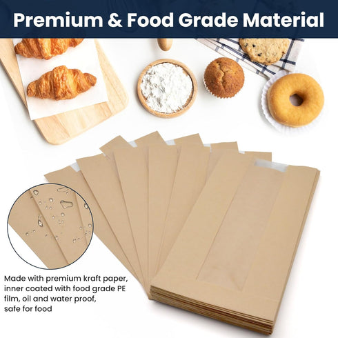 Yenmoz 200 PACK (9.05x4.72x1.97 Inch) Large Paper Bread Bags, Paper Bakery Bags Kraft Paper Bread Loaf Bags