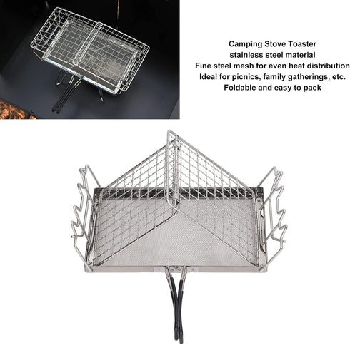 Camp Stove Toaster, 7.9 x 5.3 in Foldable Stainless Steel Rack, Portable Bread Toaster for Indoor Baking and Outdoor