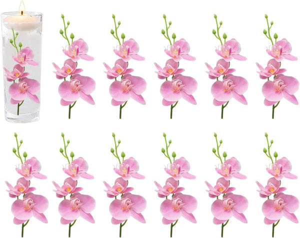 ARDUX 12 Pieces Artificial Flowers for Floating Candles, Mini Artificial Orchid Flower Vase Fillers for Wedding Dining