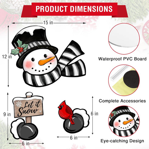 Winter Snowman Cardinal Fence Peeker Yard Garden Signs, Let It Snow Red Bird Tree Topper Ornaments Outdoor Patio Peeking Decor, Striped Scarf Gloves Indoor Home Christmas Tree Decoration