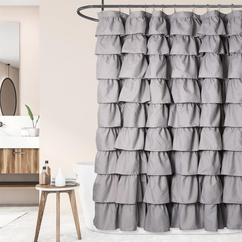 72x72 Inch Handmade Ruffle Shower Curtain Shabby Chic Shower Curtain for Bathroom Soft Cloth Microfiber Bath Curtain