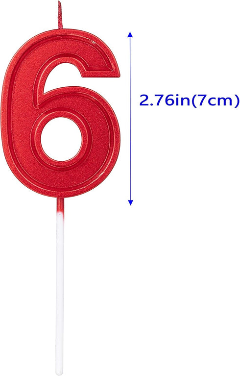 2.76in Birthday Candles Glitter Cake - Red Number 6 Candles Topper Decoration for Party Celebration