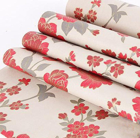 Moyishi Vintage Floral Flower Paper Peel & Stick Shelf Liner - Dresser Drawer Sticker, 17.7''x78.7'' Red