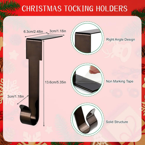 4 Pack Adjustable Christmas Stocking Holders for Mantle | Non-Skid Lightweight Hooks for Fireplace Home Decor