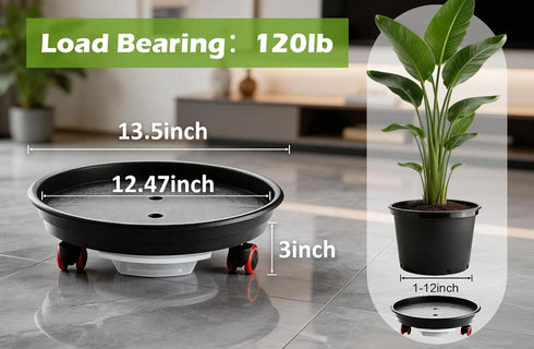 RooTrimmer 13 Inch (2 Pack) Plant Stand Rolling Tray Plant Caddy with Wheels and Removable Drainage Holes and Drip Tray