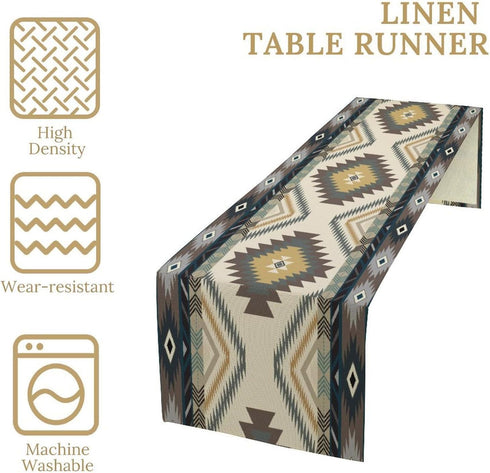 BATPLY Seamless 13x36in x1 Ethnic Aztec Table Runner, Vintage Bohemian Rustic Farmhouse Grey Green Mystic Native Tribal