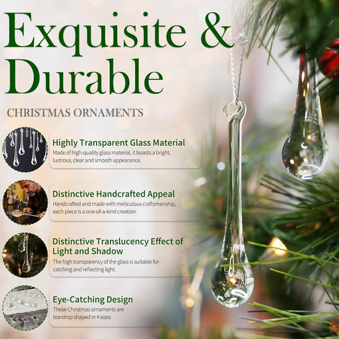 32 OuMuaMua Pcs Glass Raindrop Christmas Ornaments Crystal Teardrop Hanging Ornaments Clear Chandelier Drop Pendant