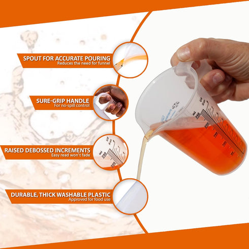 8oz 1 Cup Measure Pitcher with Conversion Chart, Food Grade for Cooking, Home Hobbies, High Chemical Resistance