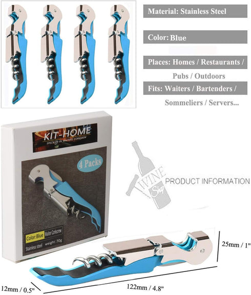 Professional Waiter Corkscrew Wine Openers Set (4 PCS) with Heavy Duty Stainless Steel Hinges for Bartenders