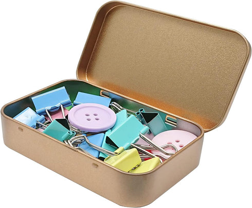 6 Pcs Metal Hinged Tin Box Container, Mini Portable Storage Kit with Lid for Home Storage, Gold, 3.7 x 2.3 Inch