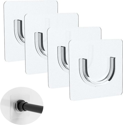 Adhesive Shower Rod Holders, Tension Rod Invisible Holders, No Drilling, Waterproof, Max Load 22 lbs, 4 Pieces