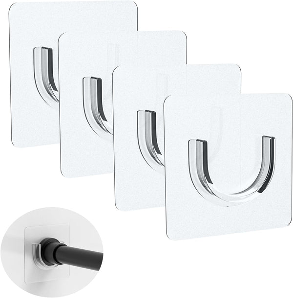 Adhesive Shower Rod Holders, Tension Rod Invisible Holders, No Drilling, Waterproof, Max Load 22 lbs, 4 Pieces