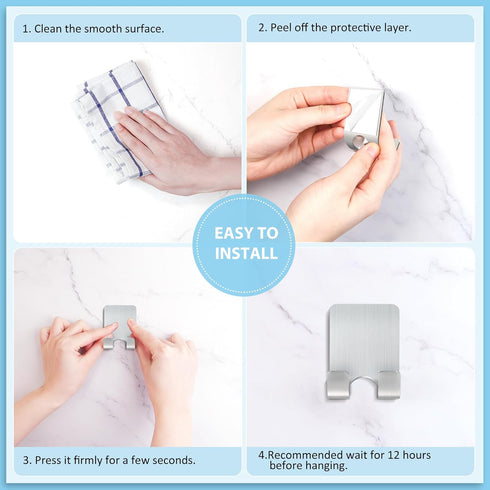 VIS'V Shower Wall Razor Holder - Metal Adhesive Razor Hooks for His and Hers, Waterproof, Silver, 2 Pcs