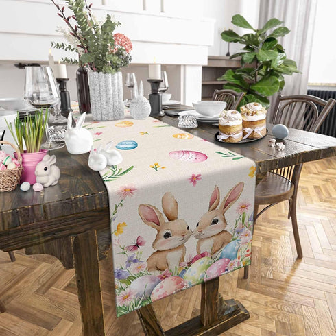 HELLOWINK 72 Inches 13" Easter Bunny Egg Floral Table Runners Long Cotton Linens Party Coffee Table Runner Cloth