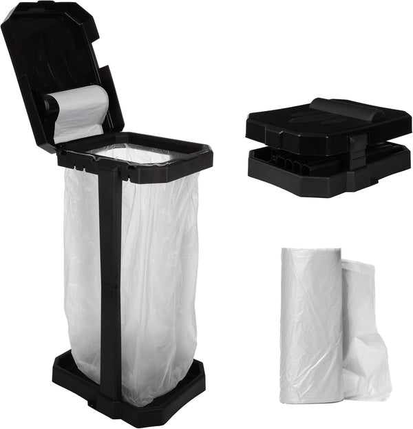 Wakeman Heavy Duty Black Trash Bag Portable Trash Bag Holder Stand with