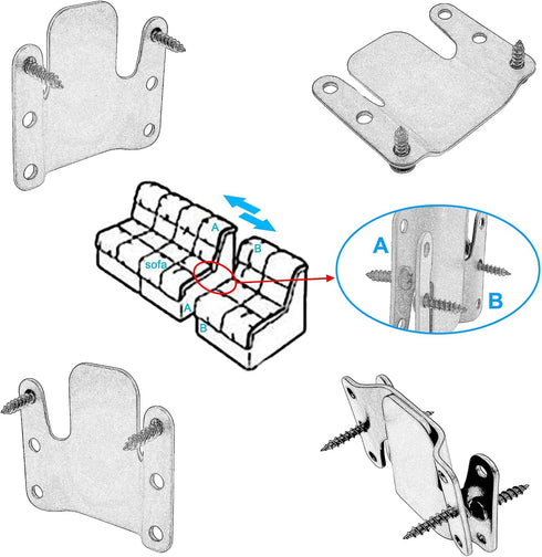 Sectional Couch Metal Connectors, 4 Pcs Universal Sofa Interlocking Furniture Connector with Screws for Loveseat,