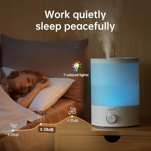 2.5L 24 24db YOGIN Humidifiers for Bedroom Large room,Top fill Ultrasonic cool mist Humidifiers for Baby Nursery